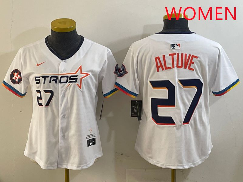 Women Houston Astros 27 Altuve White Fourth generation Joint Name 2025 Nike MLB Jersey style 9